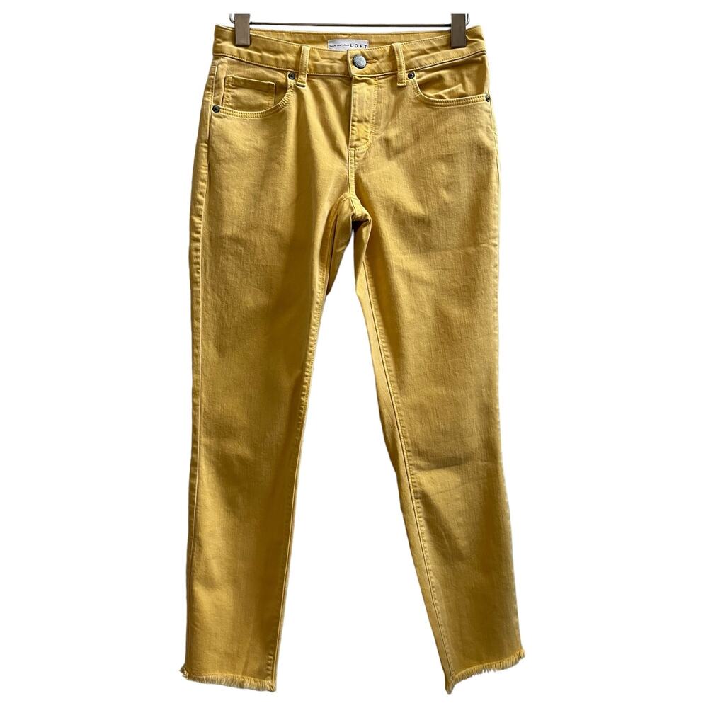 Loft Size 25 Yellow Weather Look Curvy Skinny Raw Hem Crop Jean 26 Inch Inseam - Picture 3 of 12